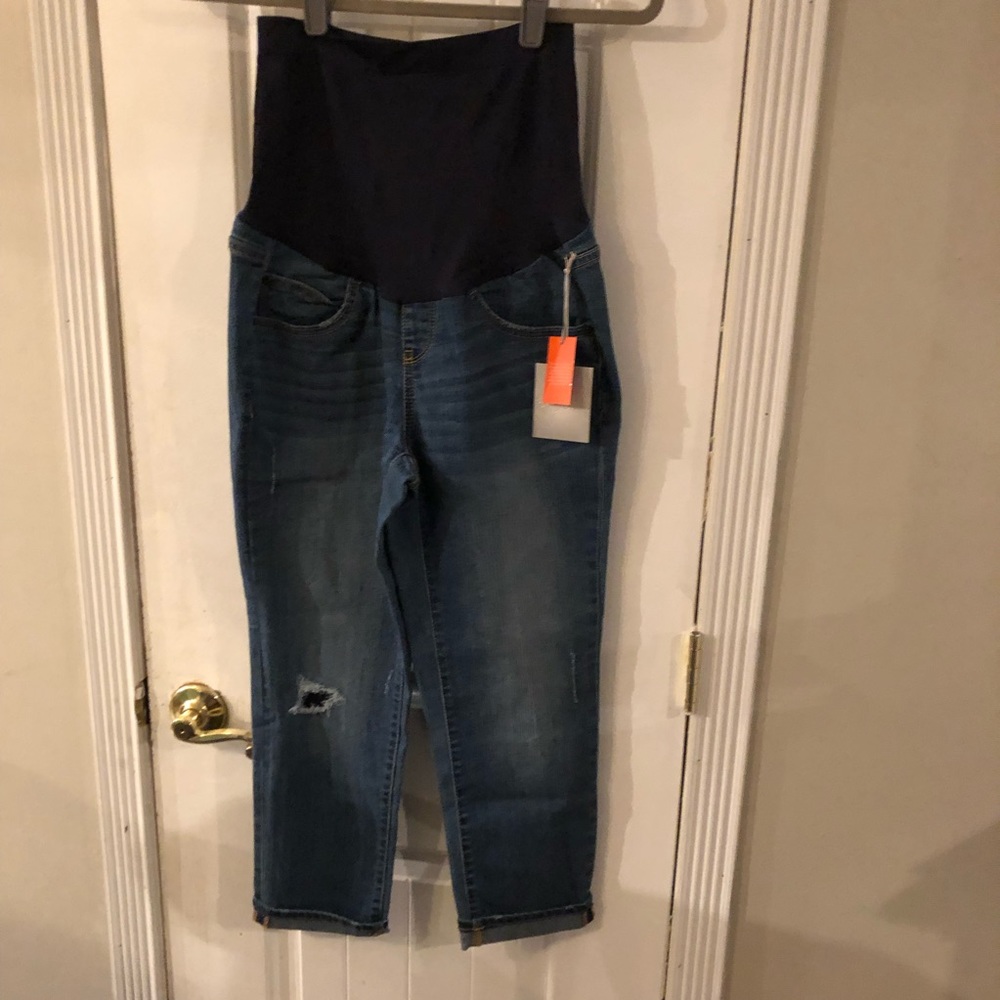 A-Glow Maternity denim distressed girlfriend jeans